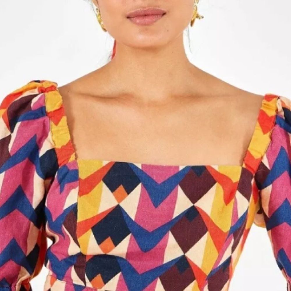 NWT Farm Rio Lindeza Grafica Linen Crop Top In Multi Small - Picture 3 of 13
